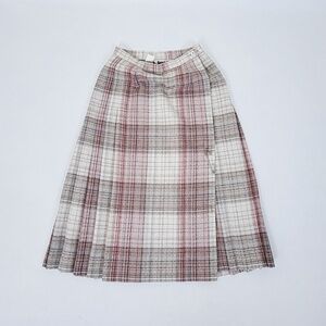 Plaid Wool Midi Skirt pleated pleats full asymmetrical geometric checkered